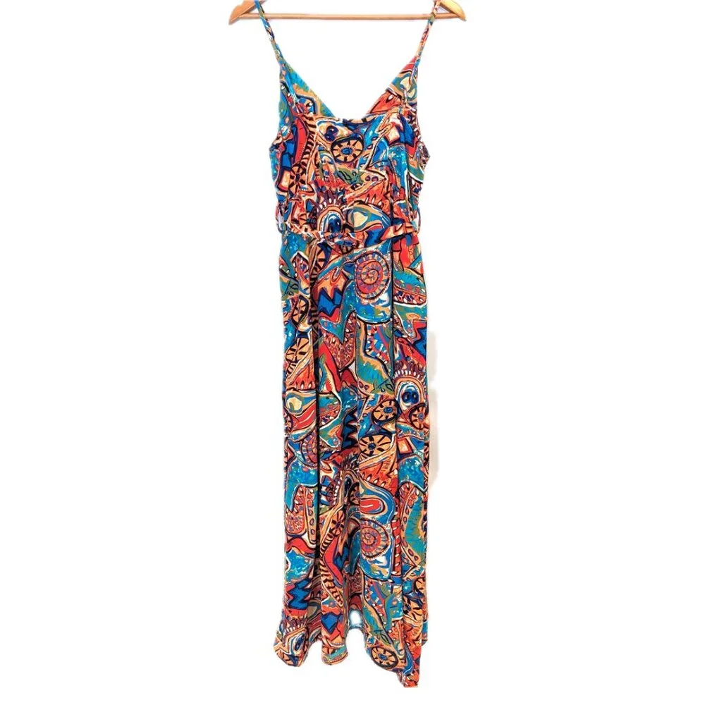 NWT Cupshe | Abstract Rhythm Multicolor Maxi Dress Orange & Blue | Size Large - Picture 10 of 14